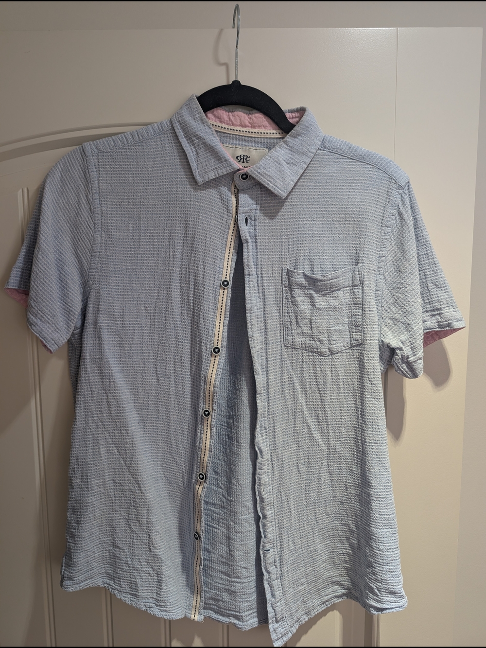 Report Collection Light Blue Short-Sleeve Waffle Button-Down Shirt